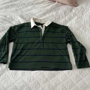 Jcrew Green Striped Rugby Polo Shirt with White Collar